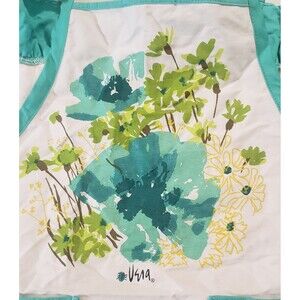 EUC Vtg Vera Neumann Blue Green Short Ruffled Apron W/Pockets FREE U.S. SHIP